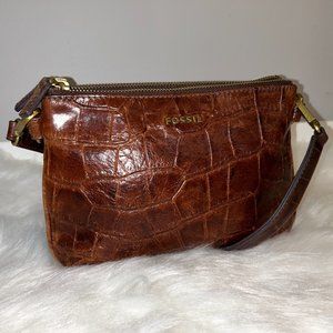 Fossil Croc-Embossed Leather Shoulder Bag - Vintage Chic